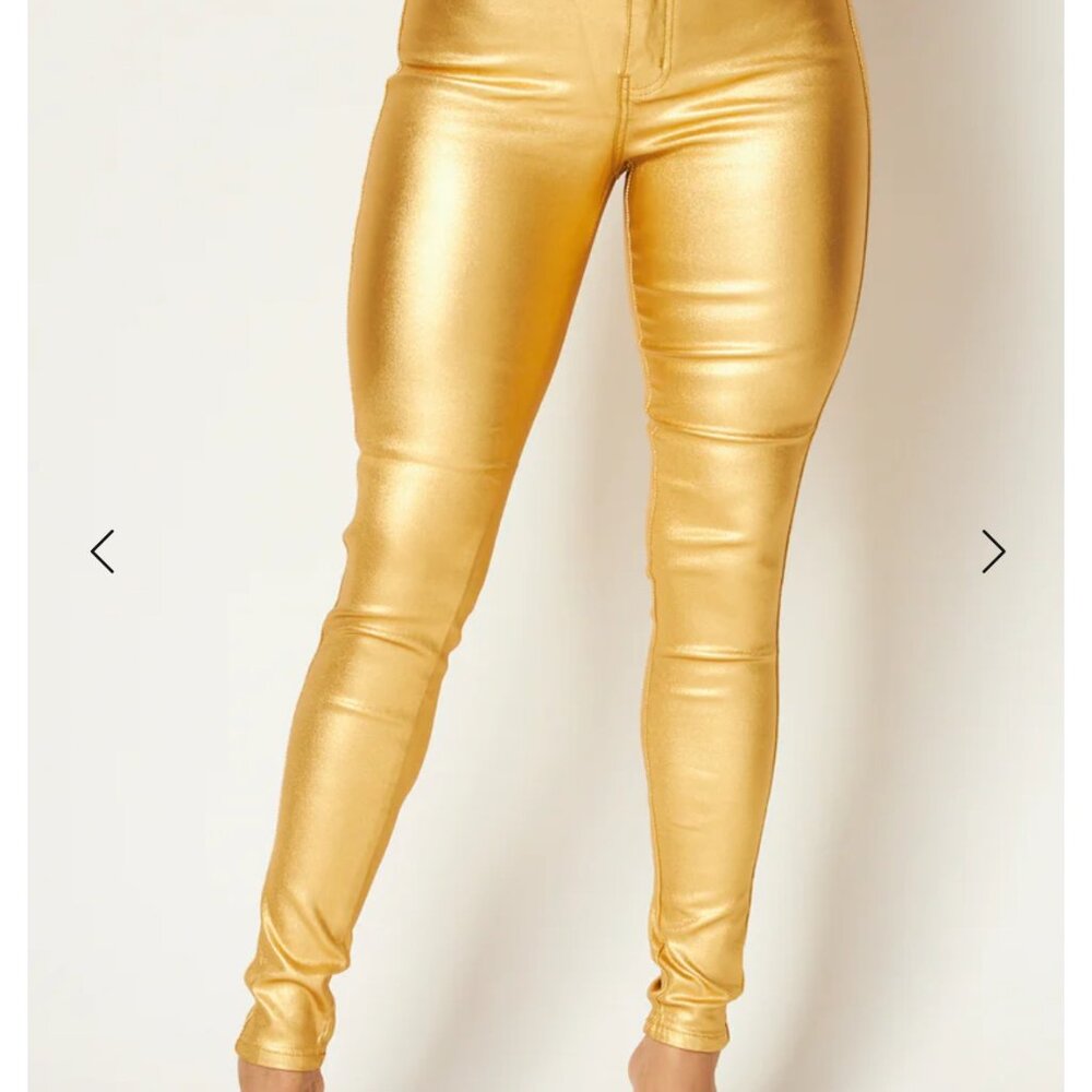 High Waist Metallic Shiny Mermaid Jeans by Hifashion.la